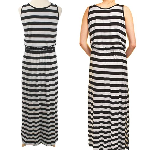 🍍FEVER Gray & Black Striped Belted Maxi Dress - Picture 4 of 6